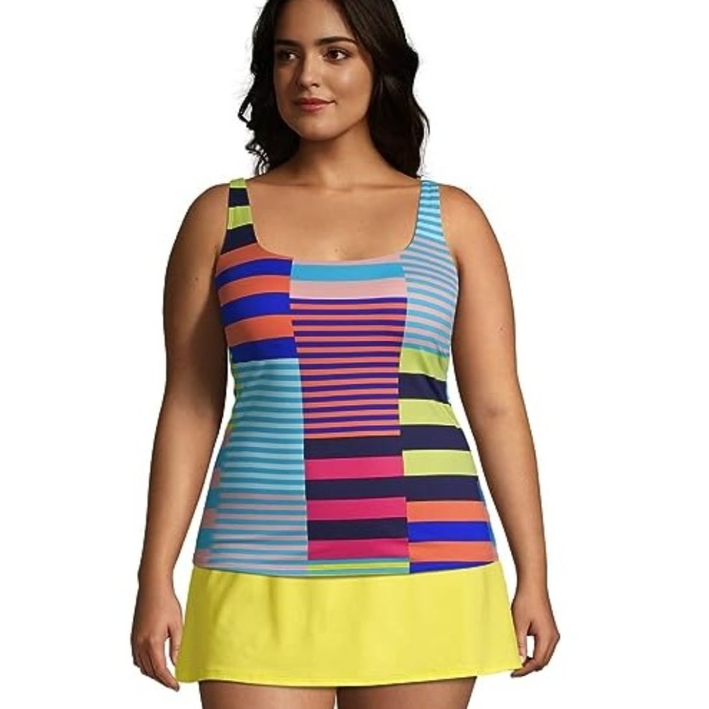 Lands' End Multi-Color Striped Tankini with Yellow Skirt
